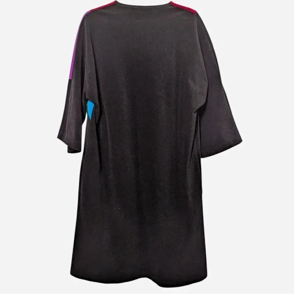 VTG Vanity Fair Color Block Black Zip Velour Robe House Coat Dressing Gown No Sz